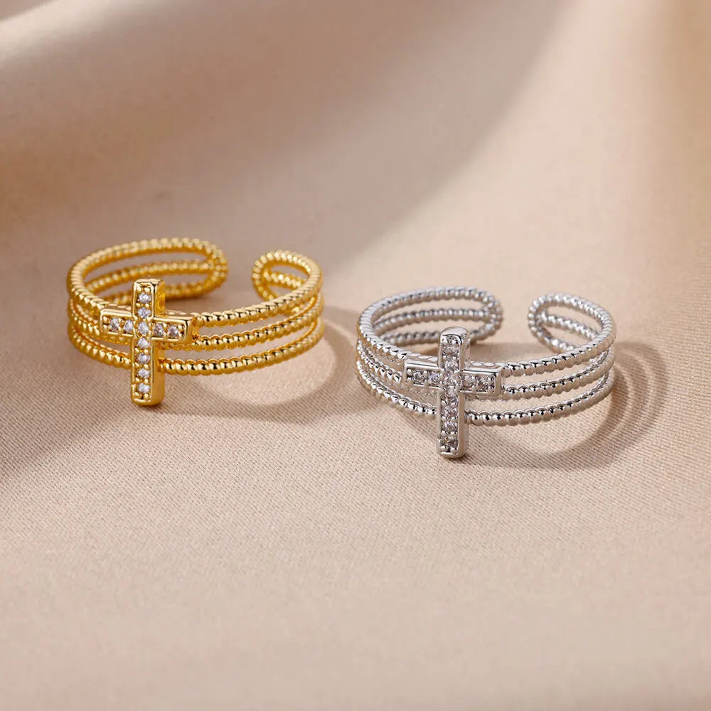 Anillo Triple Cruz Cristiana Mujer