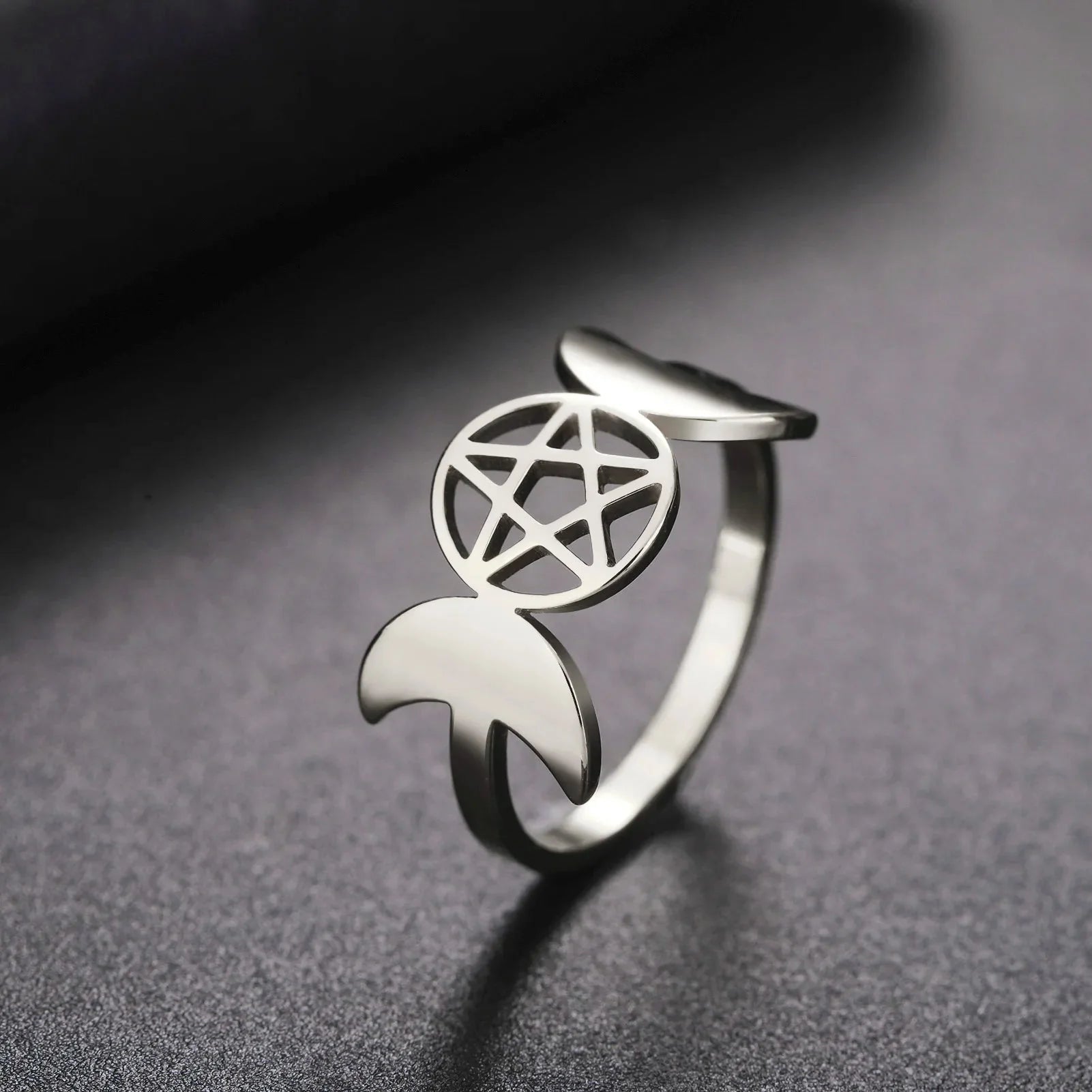 Anillo Triple Luna Fina Brujería Mujer Wicca plata A