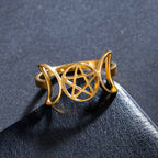 Anillo Triple Luna Fina Brujería Mujer Wicca oro B