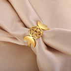 Anillo Triple Luna Fina Brujería Mujer Wicca oro A