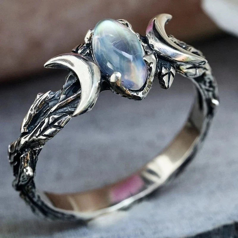 Anillo Triple Luna Hechicería Mujer Wicca Piedra