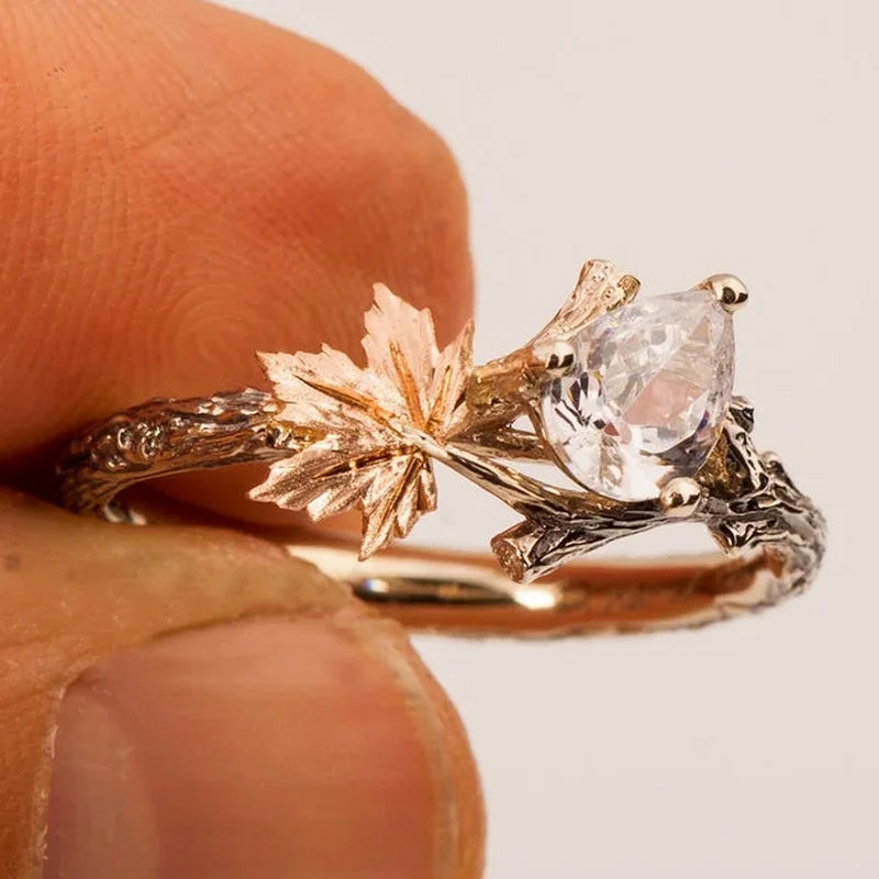 Anillo Vintage con Hoja de Otoño