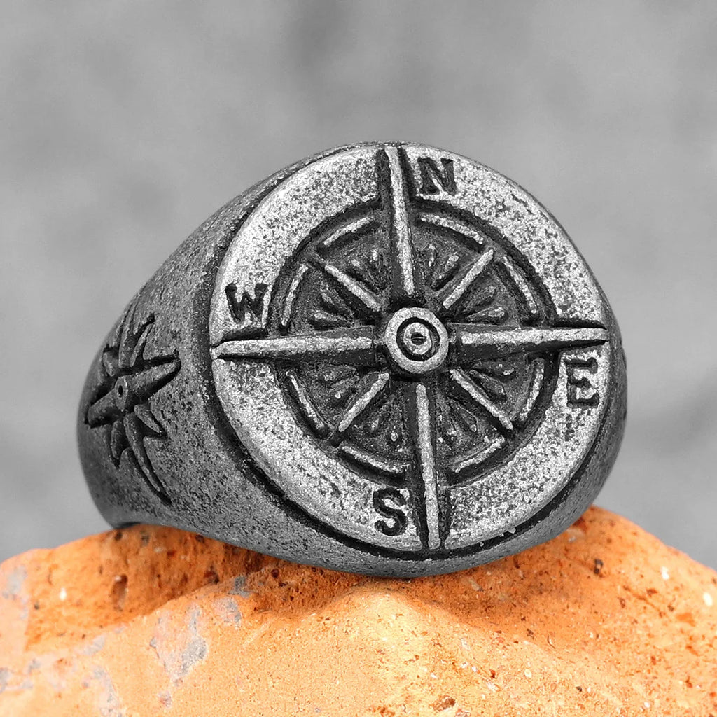 Anillo Vintage Brújula Rosa de los Vientos para Hombre gris