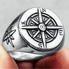 Anillo Vintage Brújula Rosa de los Vientos para Hombre plata