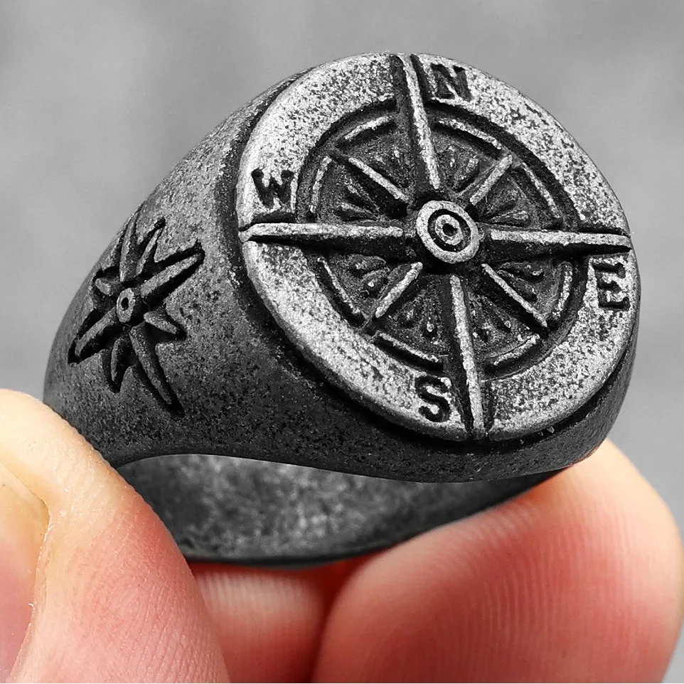 Anillo Vintage Brújula Rosa de los Vientos para Hombre gris