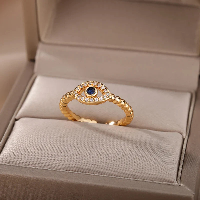 Anillo de Circonio Contra el Mal de Ojo Nazar Boncuk oro