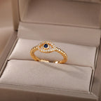 Anillo de Circonio Contra el Mal de Ojo Nazar Boncuk oro