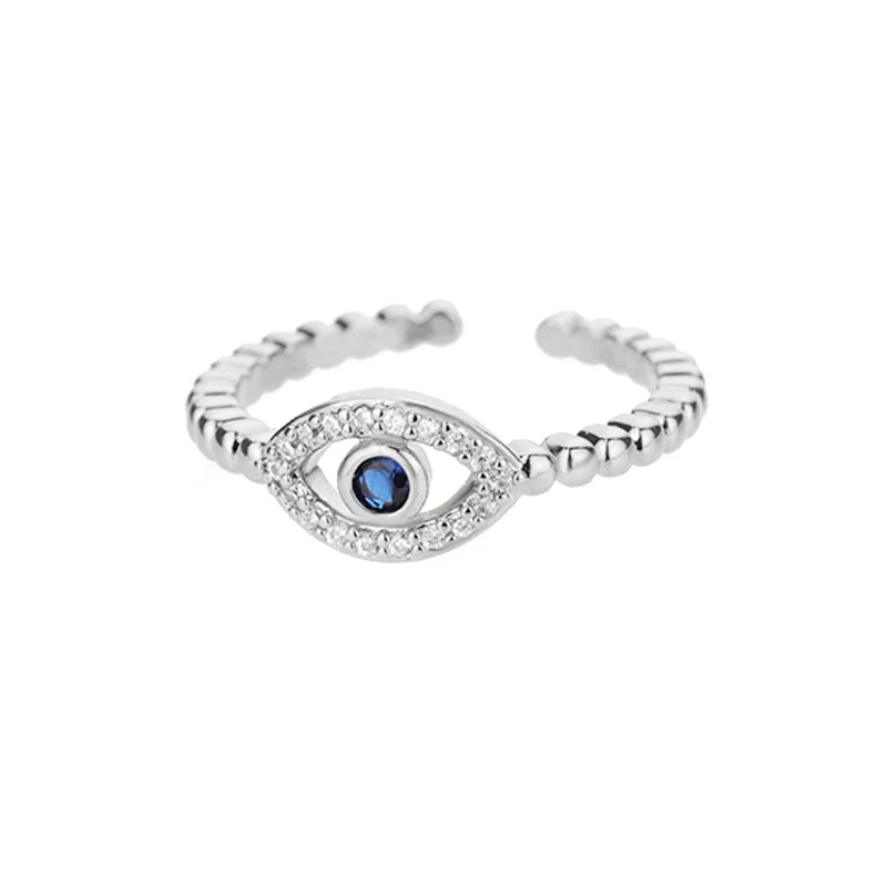 Anillo de Circonio Contra el Mal de Ojo Nazar Boncuk plata