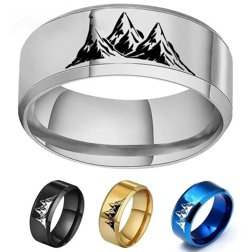 Anillos de colores con montañas de plata
