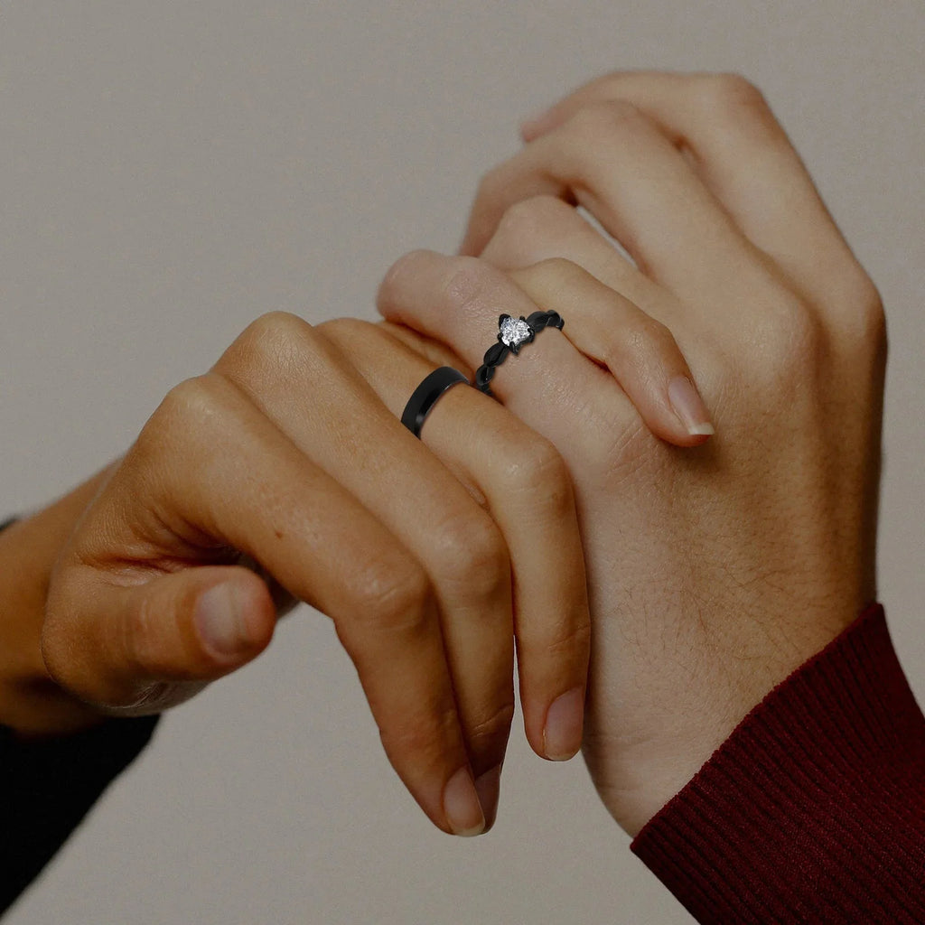 Anillos para Parejas Corazón Anillo Romántico y circonio negro