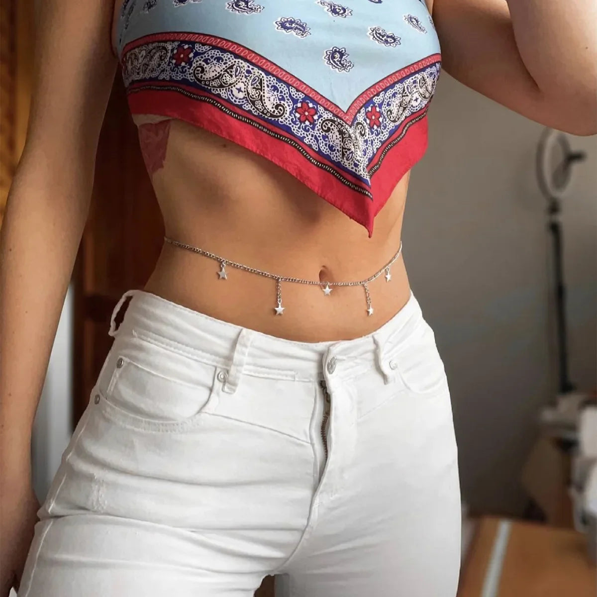 Joya de Cintura y Cadena de Cadera para Mujer - Adorno de Vientre plateado