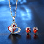 Collar y Aretes Corazón Joyas en rojo