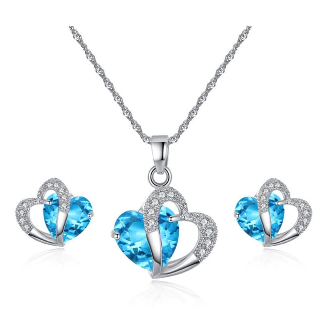 Collar y Aretes Corazón Joyas en azul