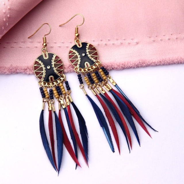 Arete Étnico Africano azul y rojo