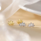 Aretes de botón Flor de Loto para mujer en plata