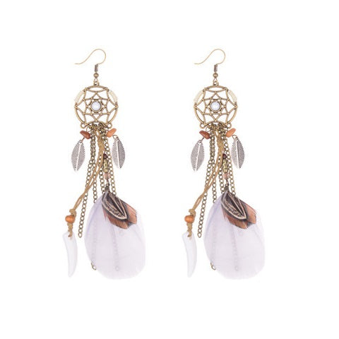 Aretes Atrapasueños con Pluma plateada