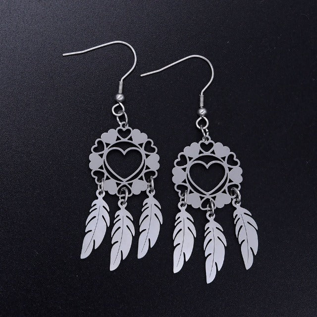 Aretes Corazón Atrapasueños plata