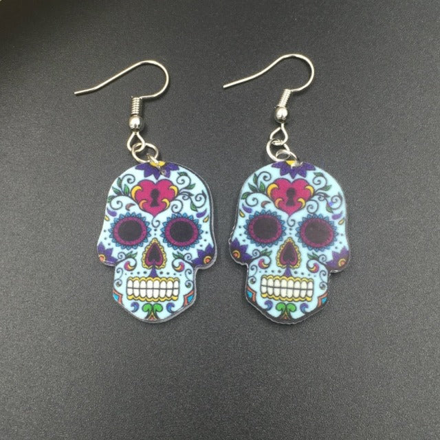 Aretes Calavera Mexicana azul