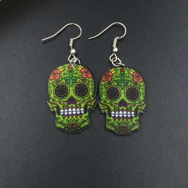 Aretes Calavera Mexicana verde