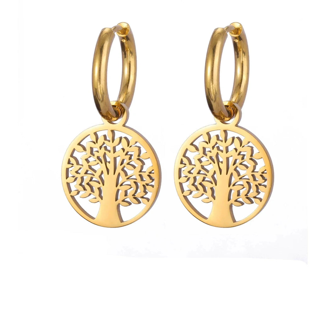 Pendientes de Aro Colgantes Árbol de la Vida oro