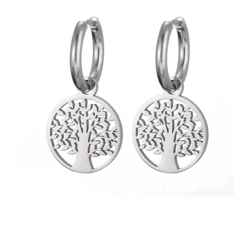 Pendientes de Aro Colgantes Árbol de la Vida plata