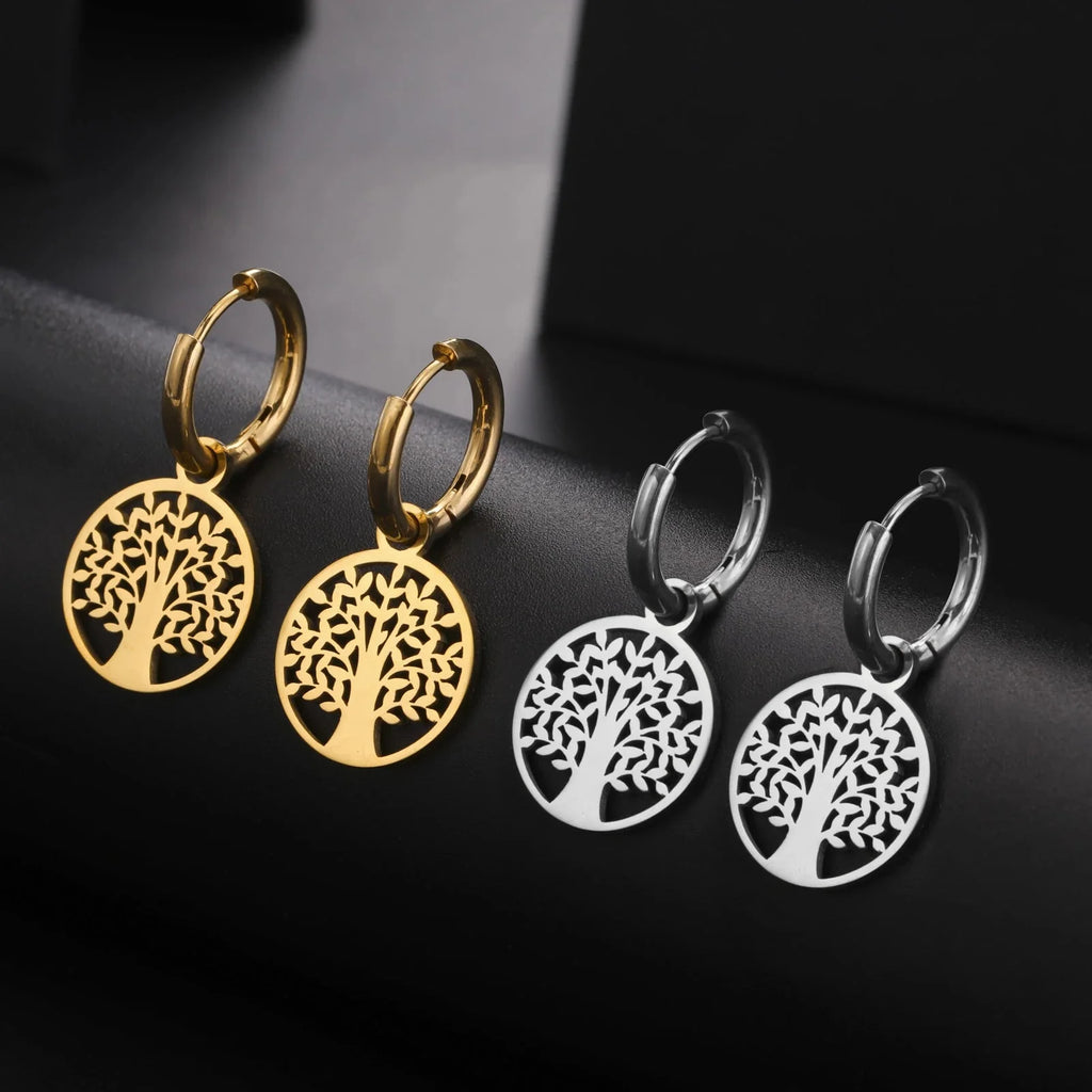 Pendientes de Aro Colgantes Árbol de la Vida plata