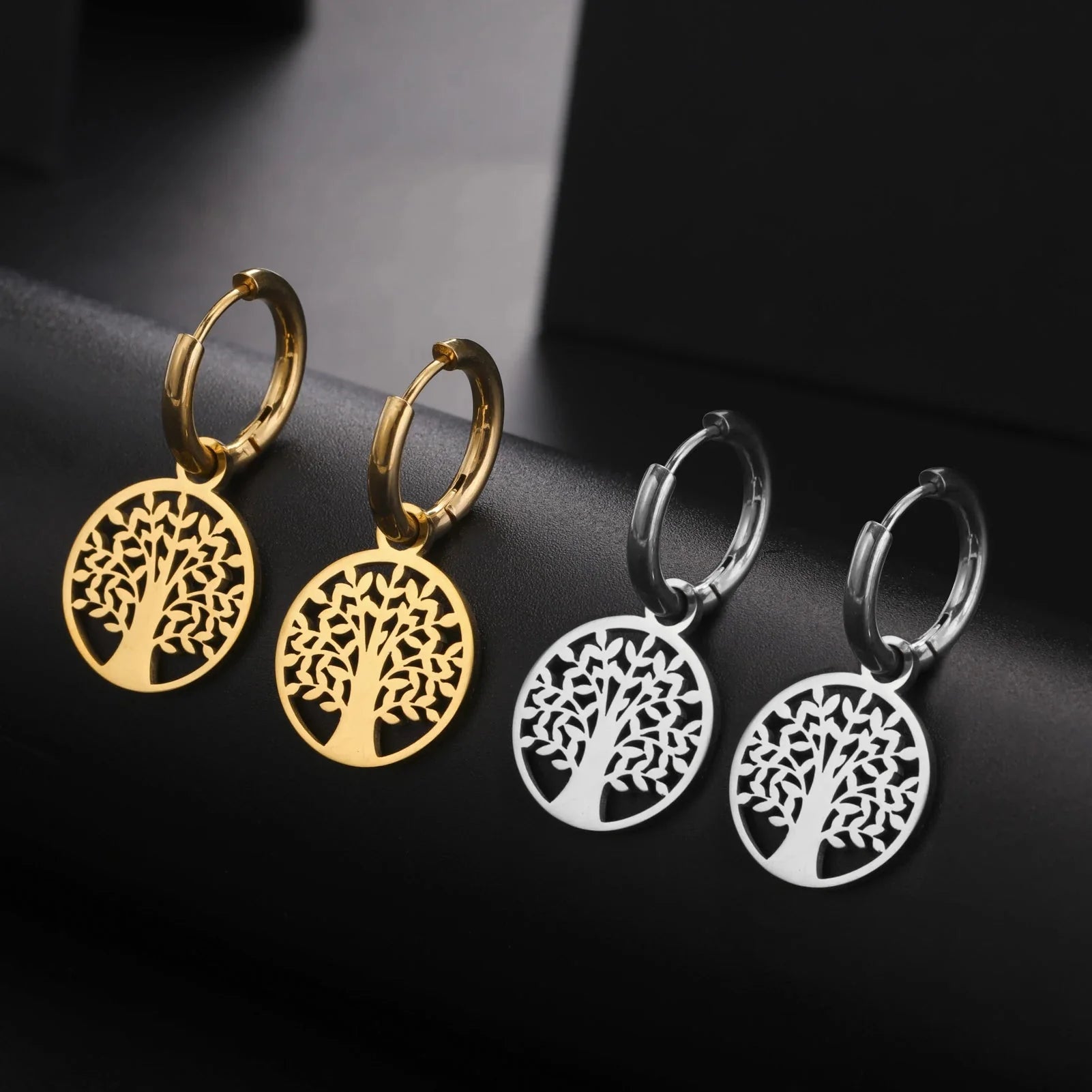 Pendientes de Aro Colgantes Árbol de la Vida plata