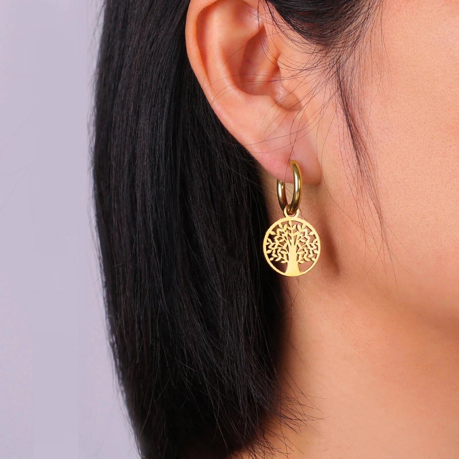 Pendientes de Aro Colgantes Árbol de la Vida oro