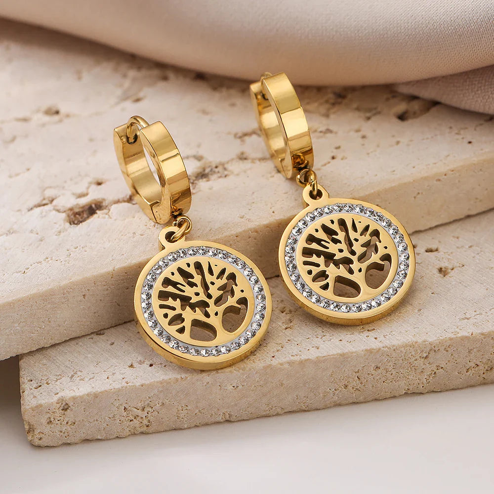 Aretes Colgantes Árbol de la Vida para Mujer en Oro