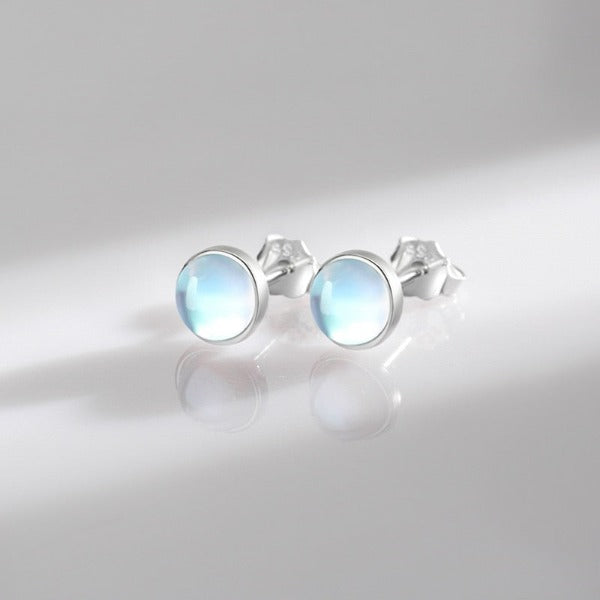 Aretes de Plata para Mujer con Piedra de Luna, tipo Clavo