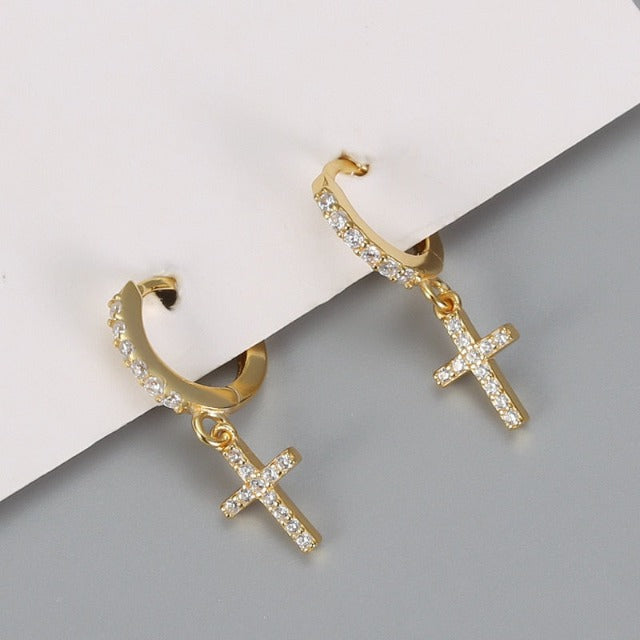 Aretes con Cruz Oro & Plata oro