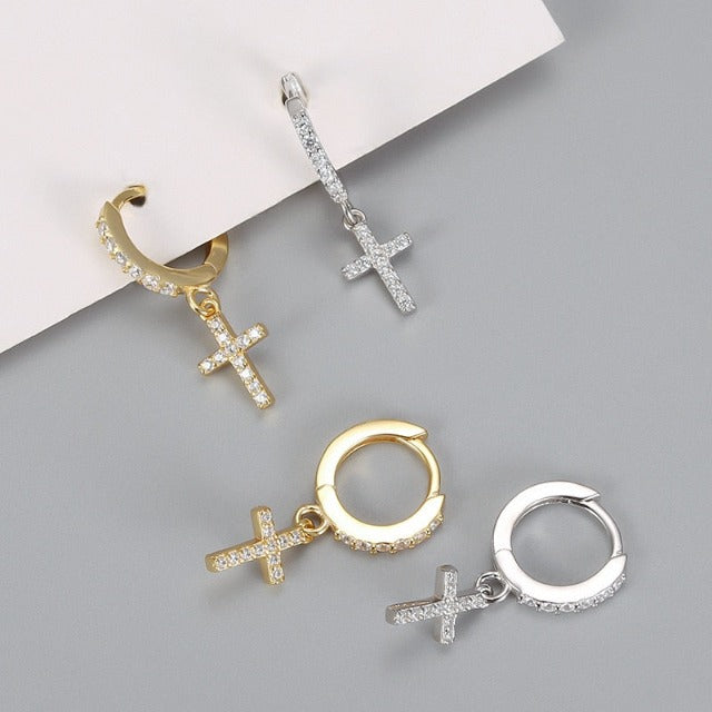 Aretes con Cruz Oro & Plata