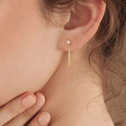 Aretes de cadena y piedra de nacimiento de abril