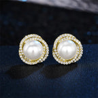 Aretes de botón con perlas y strass dorados