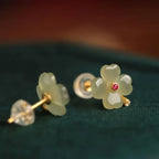 Aretes de Botón con Trébol de 4 Hojas