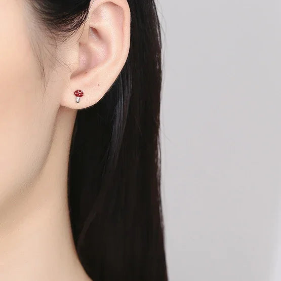 Aretes de botón Champiñón plata