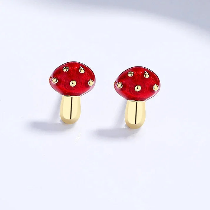 Aretes de botón Champiñón oro