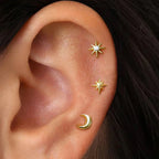 Aretes de Botón Media Luna y Estrellas en Oro