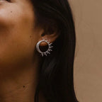 Aretes de botón con media luna y sol en plata