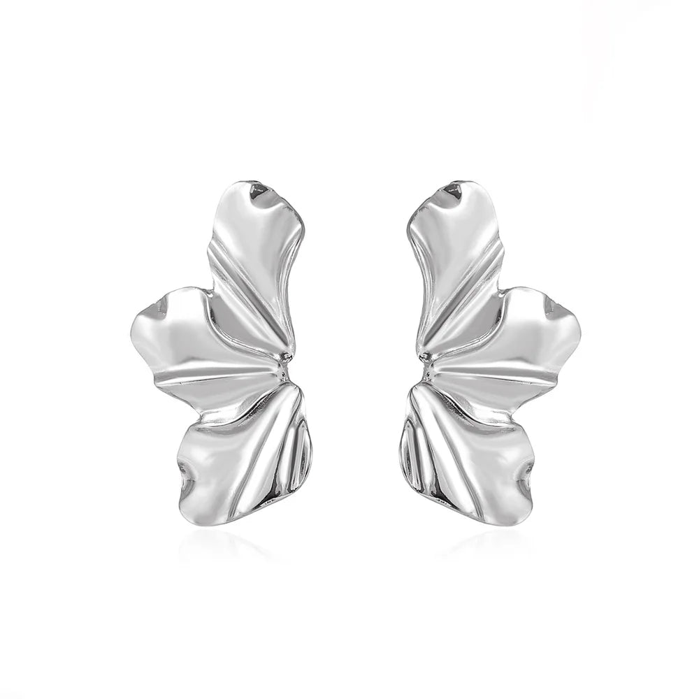 Aretes de botón media flor en plata
