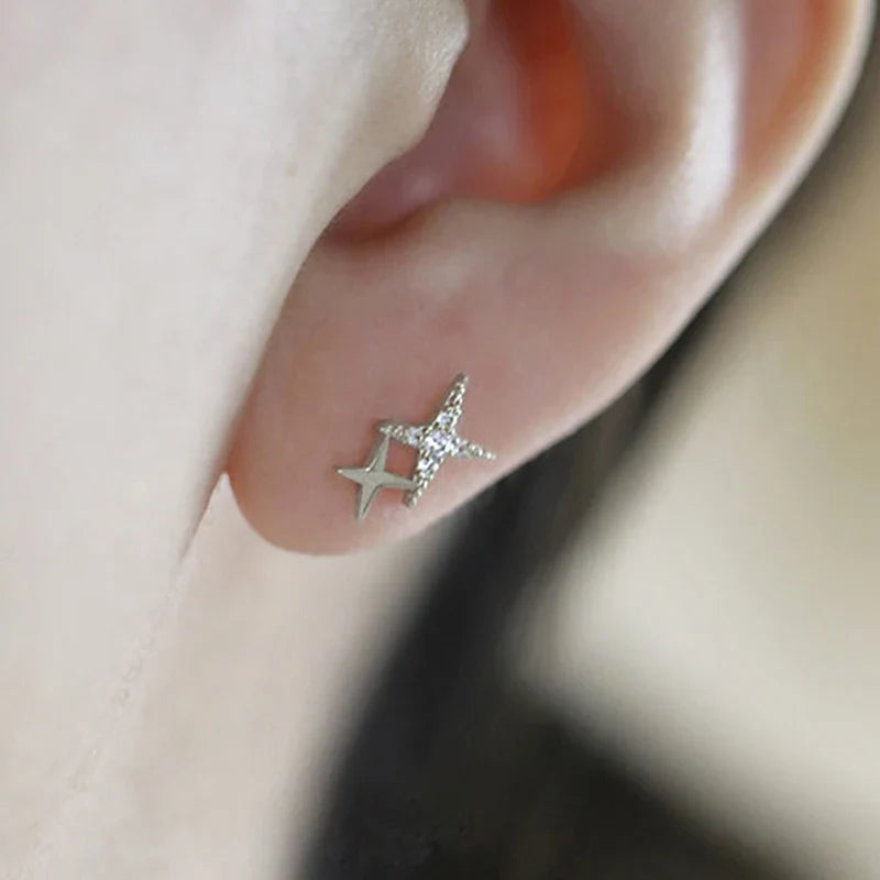 Aretes de Doble Estrella con Circonita en Plata
