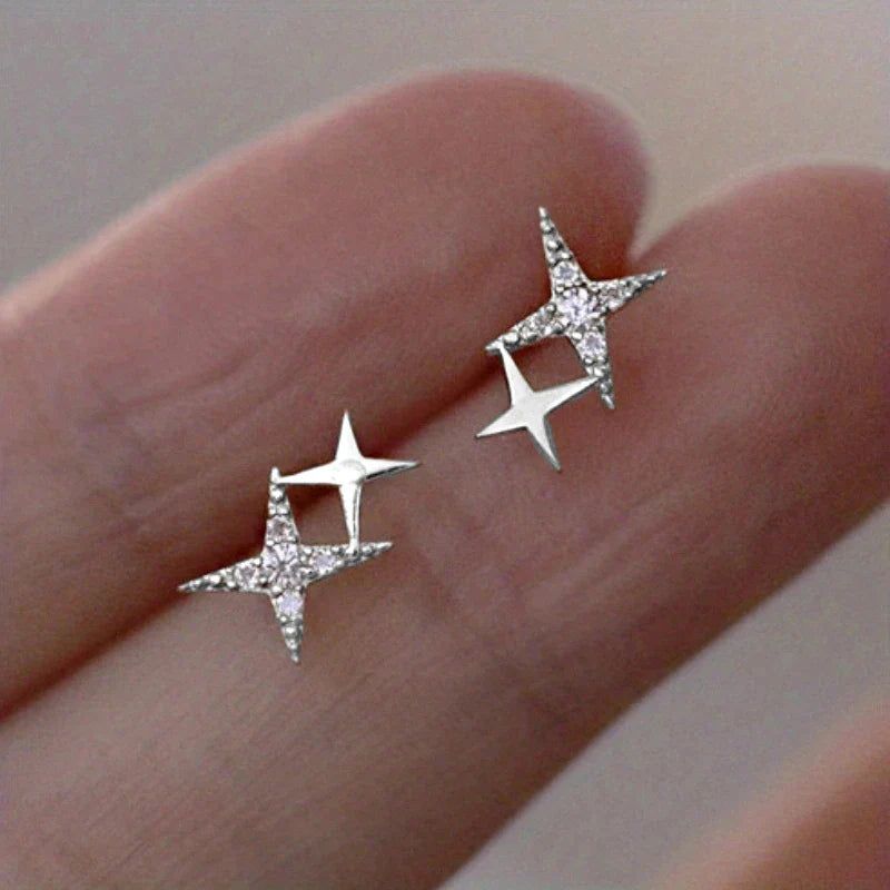 Aretes de Doble Estrella con Circonita en Plata