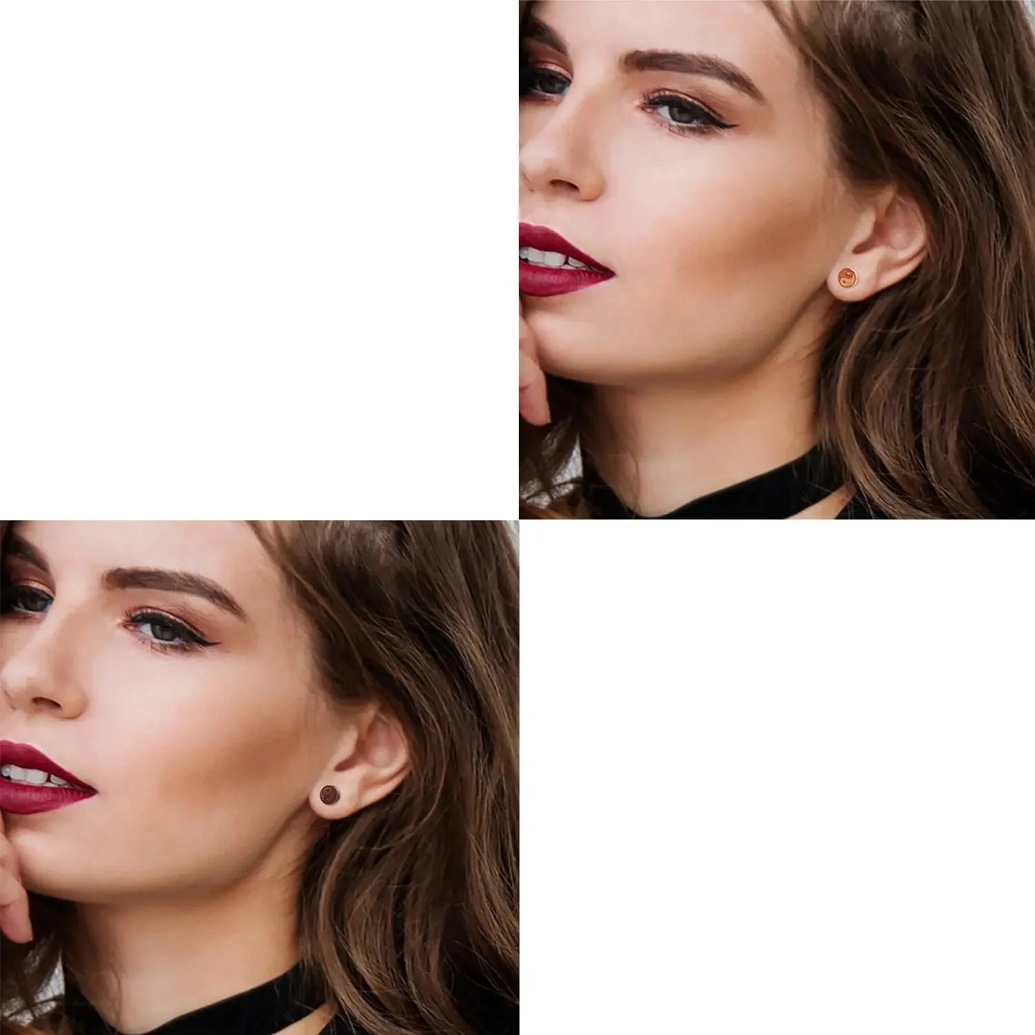 Aretes de botón de madera Yin Yang para mujer
