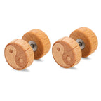 Aretes de botón de madera Yin Yang beige