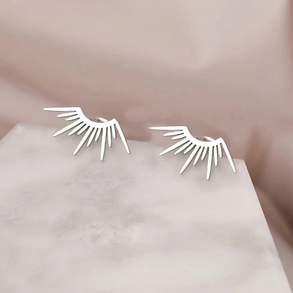 Aretes de botón en media luna Sol plata
