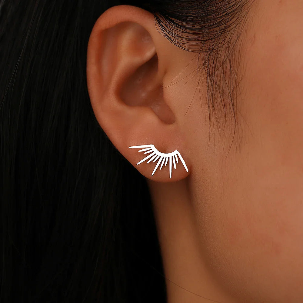 Aretes de botón en media luna Sol plata
