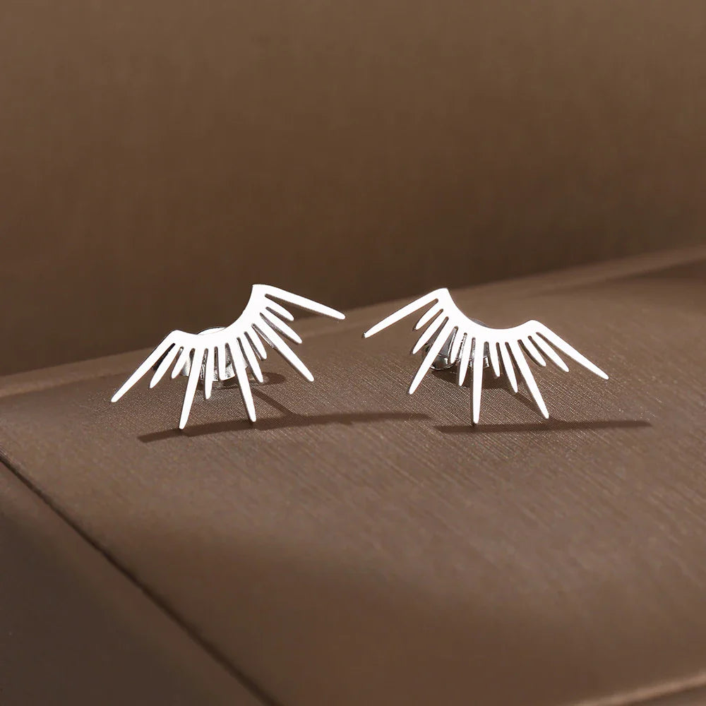 Aretes de botón en media luna Sol plata