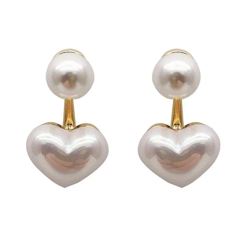 Aretes de Perla Blanca en Forma de Corazón