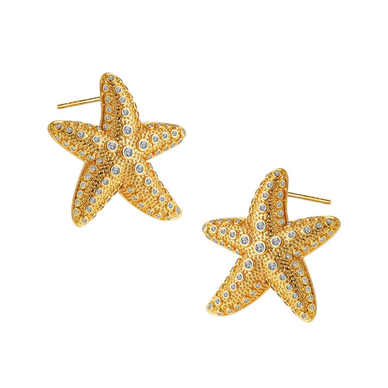Aretes de botón con concha y estrellas de mar para mujer