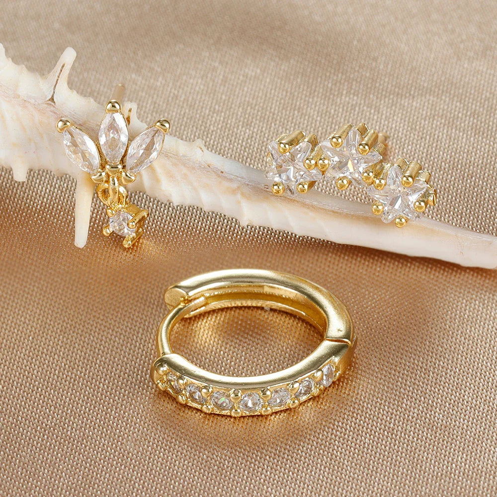 Aretes de Estrella de Zirconia para Mujer en Oro